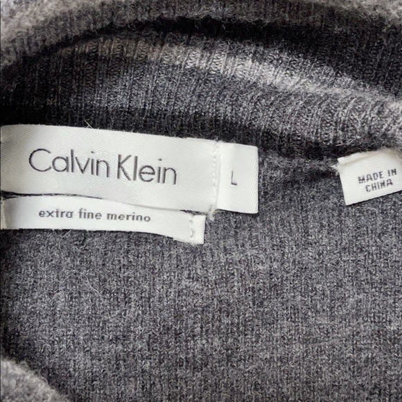 Calvin Klein Merino Wool Gray Zip Front Sweater Lg - Picture 3 of 4